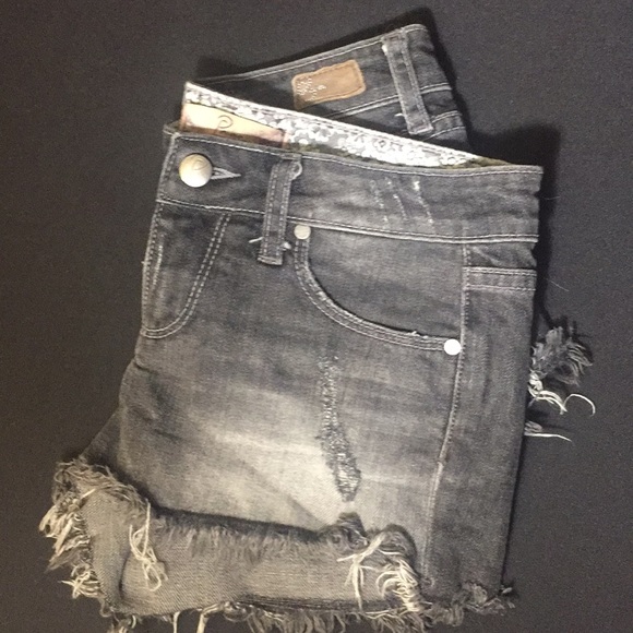 Paige Denim Distressed Black Denim Shorts - Picture 6 of 6